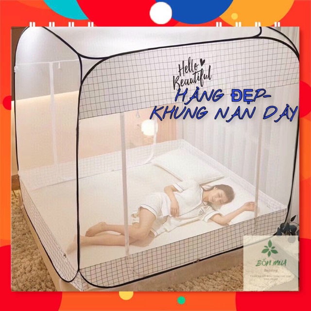 Màn (Mùng) Khung Vuông Nan Dày, Gấp Gọn Được- Kích thước 1m6x2m; 1m8x2m