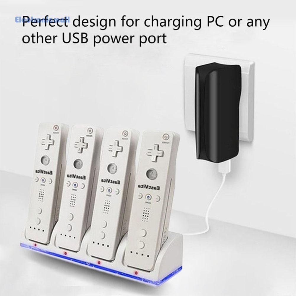 ElectronicMall01 4 Port Charger Stand Charging Dock Station w/USB Cable for WII Game Console