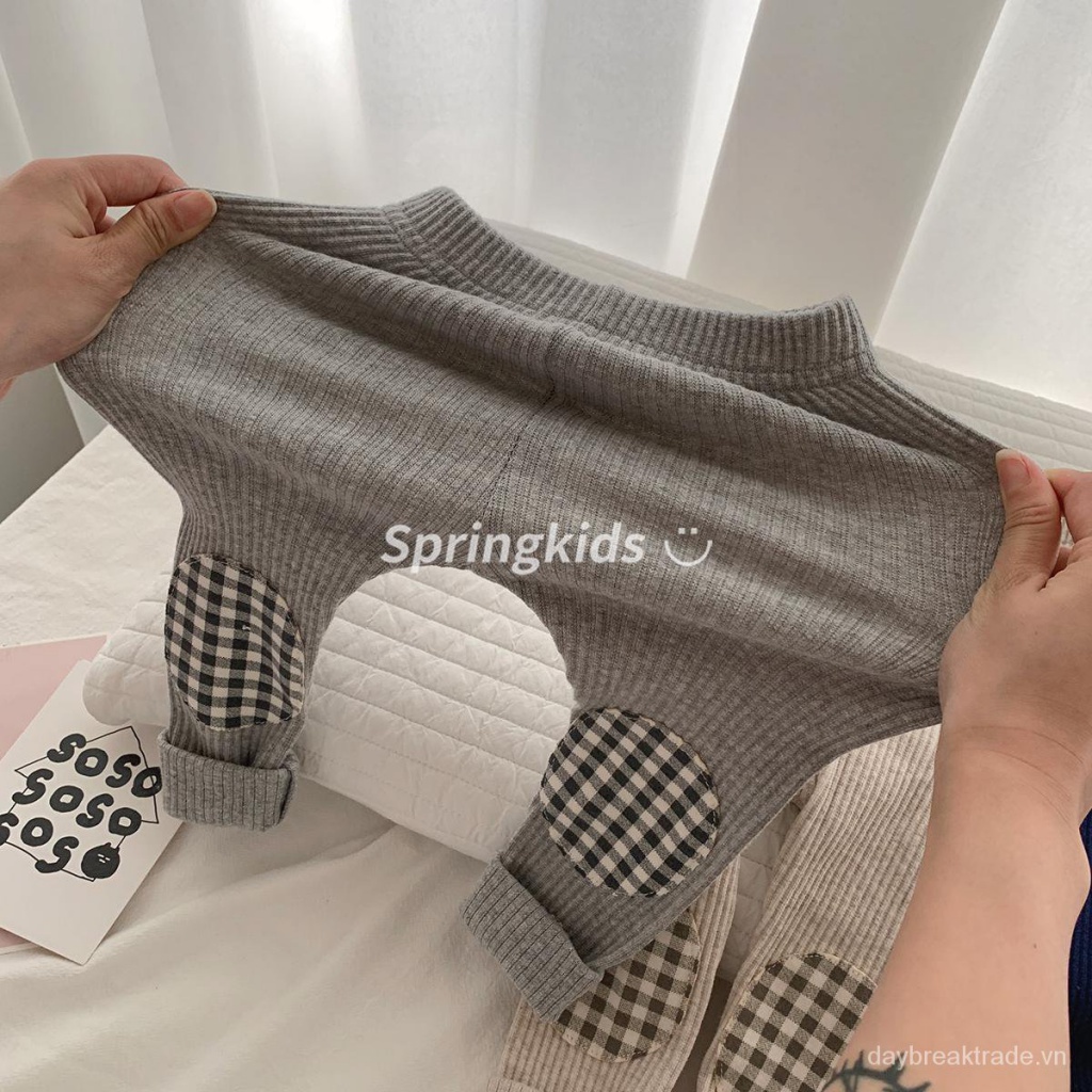 Quần legging họa tiết kẻ ô màu tương phản thời trang xuân thu cho bé