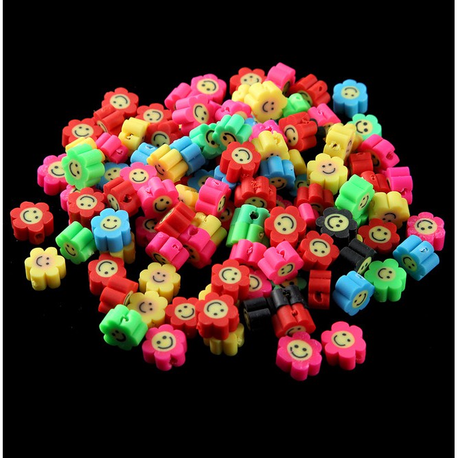 Bộ 50 hạt đất sét Polymer 5*10mm hình hoa mặt cười dùng làm trang sức