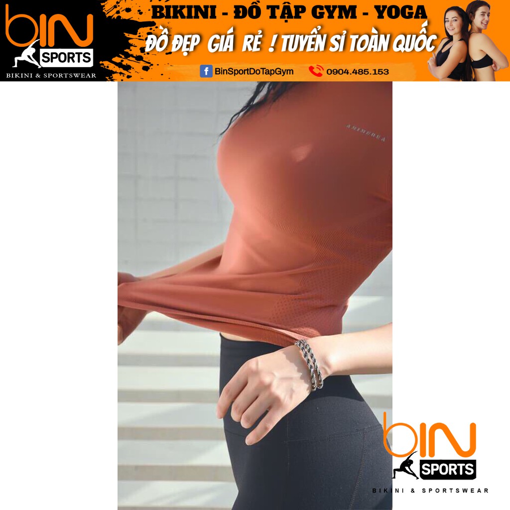 Áo tập gym yoga nữ Body Fit AMI vải Dệt Kim bó sát cơ thể thấm hút mồ hôi Bin Sports A017