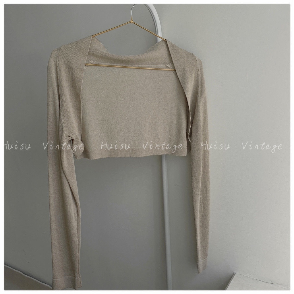 [F &amp; X] Áo Khoác Cardigan Ngắn Bằng Lụa Lạnh Mỏng Phong Cách Pháp Mùa Hè