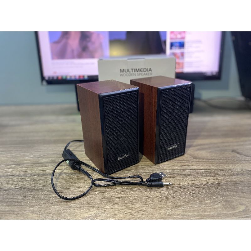 Loa máy tính, loa vi tính vỏ gỗ để bàn máy tính dễ thuơng