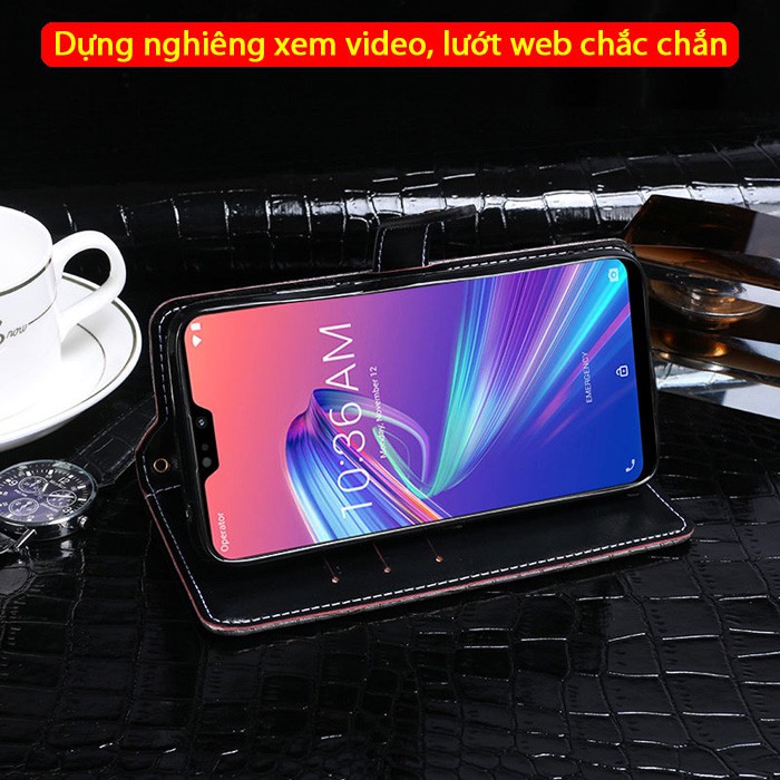 Bao da Zenfone Max Pro M2 Idewei Flip Wallet Crocodile vân cá sấu