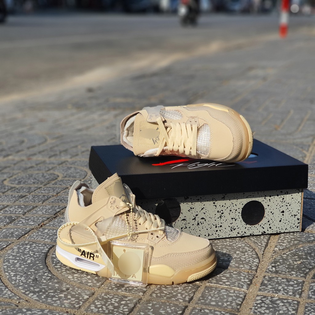 Giày Jordan 4 Off-White màu Cream (Kem) - Sneaker nam nữ, phom giày bóng rổ hot trend