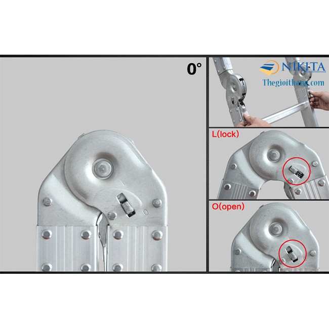 Thang nhôm gấp 4 khúc NIKITA chiều cao max 3.7m đến max 9.5m, chính hãng NIKITA - BH 24 tháng