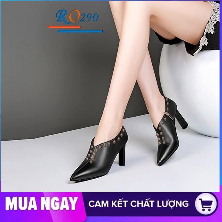 Giày boot nữ cổ thấp 8cm hàng hiệu rosata hai màu đen trắng ro290