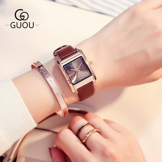Đồng hồ nữ GUOU 8089 dây da thật, mỏng 0.8 CM