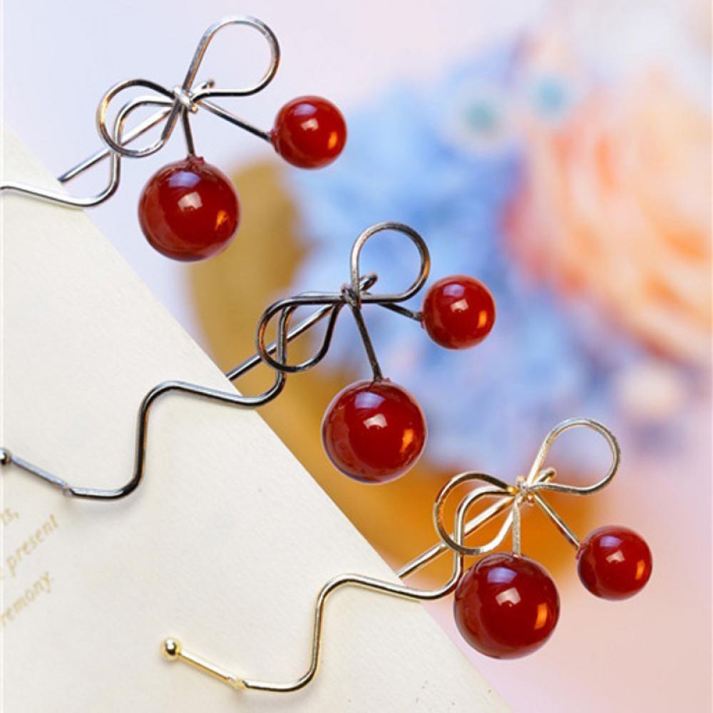Kẹp Tóc Dạng Xoắn Hình Quả Cherry Ngọt Ngào Cho Nữ ROWANS