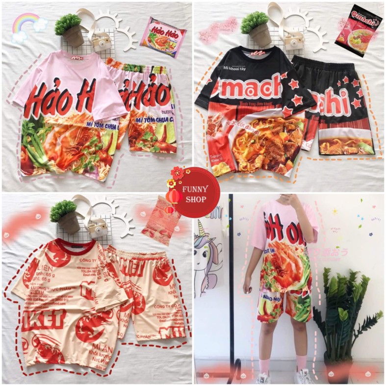 Set áo và quần Mì tôm ăn liền unisex
