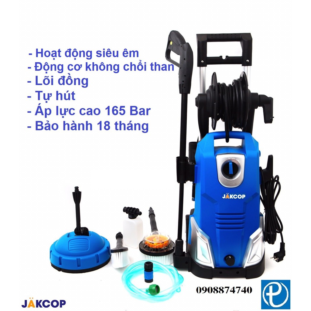 Máy rửa xe cảm ứng từ Thụy Điển Jakcop ABW-JK-110P, tự hút, lõi đồng, bảo hành 18 tháng chính hãng