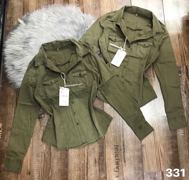 Áo sơ mi jean nữ dài tay màu xám - màu lính - màu đen hàng nhập QC