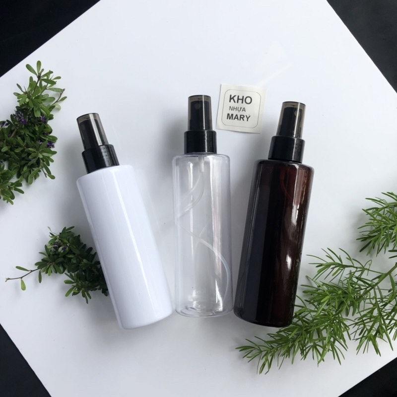 Chai 100ml / 200ml Đầu xịt sương Đen cao cấp - Bình chai nhựa Nâu / Trong suốt/ Xanh / Trắng Xịt phun sương