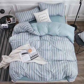 Trọn bộ ga giường chần bông Cotton Sọc Xanh Siêu đẹp m8x2m - cao 25cm
