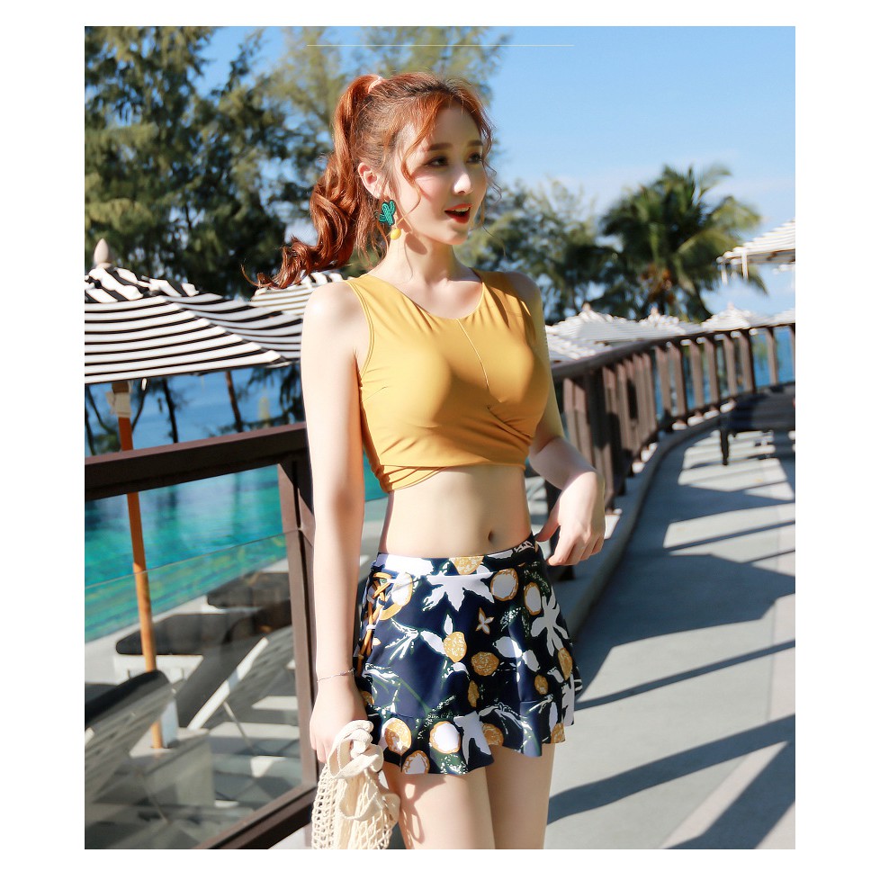 Bikini bộ đồ bơi nữ 3 mảnh (mẫu mới 2020) phong cách Hàn Quốc - Ảnh thật ở cuối đồ bơi đi biển chéo áo che bụng | BigBuy360 - bigbuy360.vn