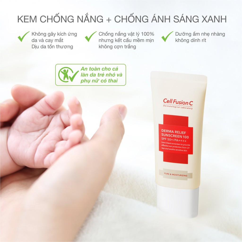 [Date 27/8/2022]Kem Chống Nắng Dưỡng Ẩm, Dịu Nhẹ Cell Fusion C Derma Relief Sunscreen 100 SPF50+/PA++++ 50ml