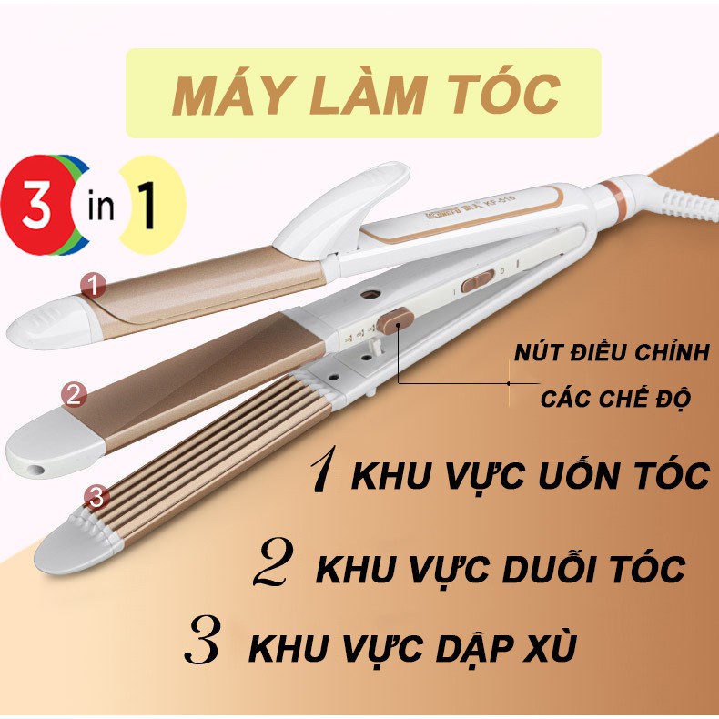 Máy làm tóc 3 in 1 uốn bấm dập ép duỗi tóc xoăn đa năng hàng chính hãng bảo hành 12 tháng