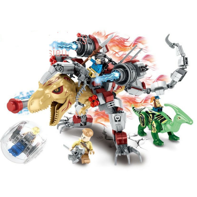 Lắp Ráp xếp hình Lego Jurassic World Dinosaur 98010 : Khủng long bạo chúa t rex chiến đấu hiện đại 522+ mảnh