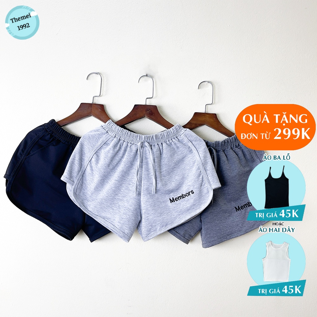 Quần đùi short nữ THE MEI 1992 cao cấp - Quần sooc nữ cạp chun thêu chữ chất Umi thể thao dáng hộp nhiều màu