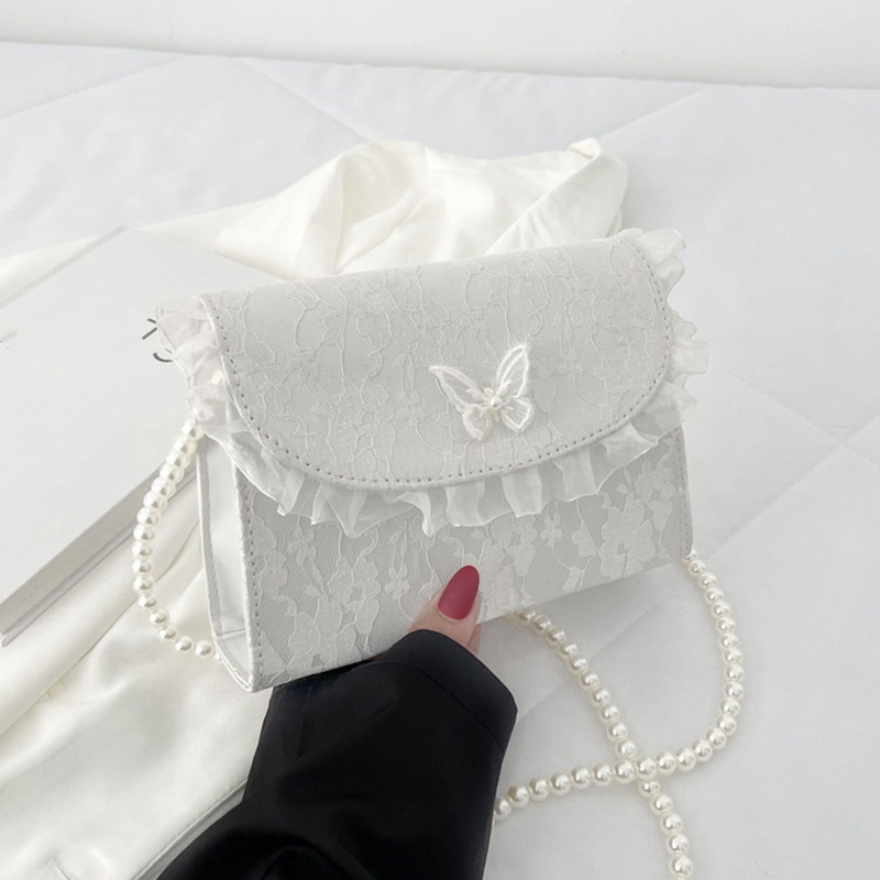 Túi Đeo Chéo Hình Vuông Nhỏ Màu Trắng Đính Ngọc Trai Thời Trang Dự Tiệc