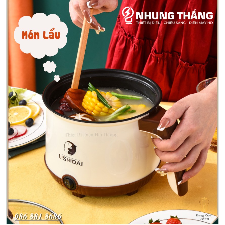 Nồi Lẩu Điện Lishidai Mini LZH-18 - Ca Nấu Mì,Chiên,Sào Đa Năng - Dung Tích 1.8L - Bảo Hành 1 Năm