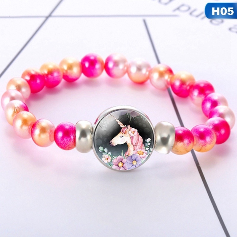 Vòng đeo tay chuỗi hạt thủy tinh hình kỳ lân cầu vồng 12 phong cách cho bé gái