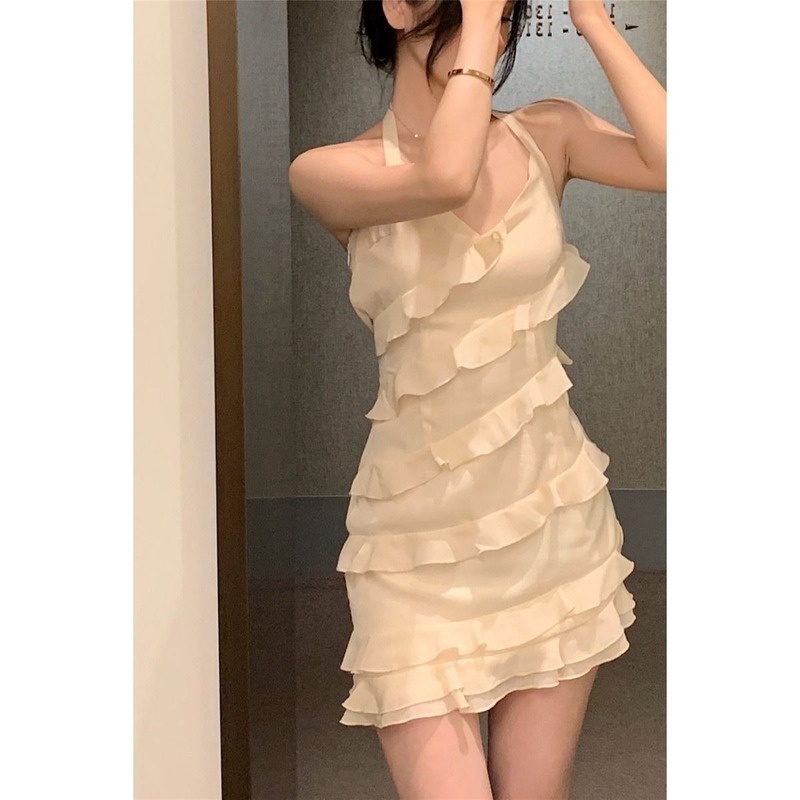 Đầm Voan Xếp Tầng Cổ Chữ V Thời Trang Xinh Xắn Dành Cho Nữ