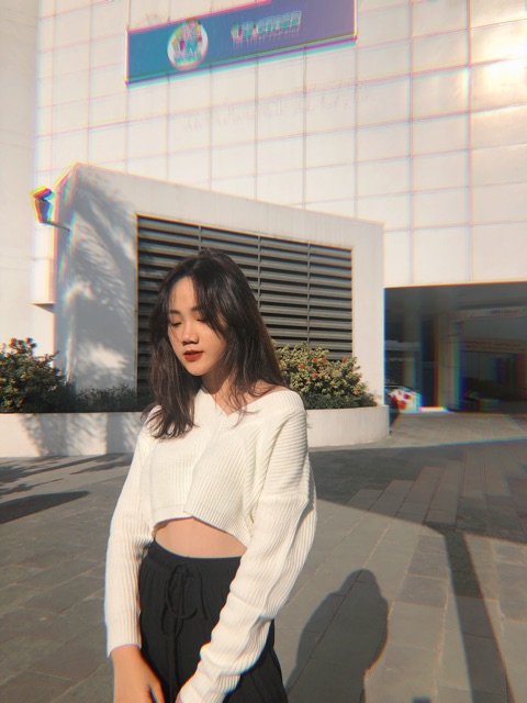Áo len cổ tim croptop 507