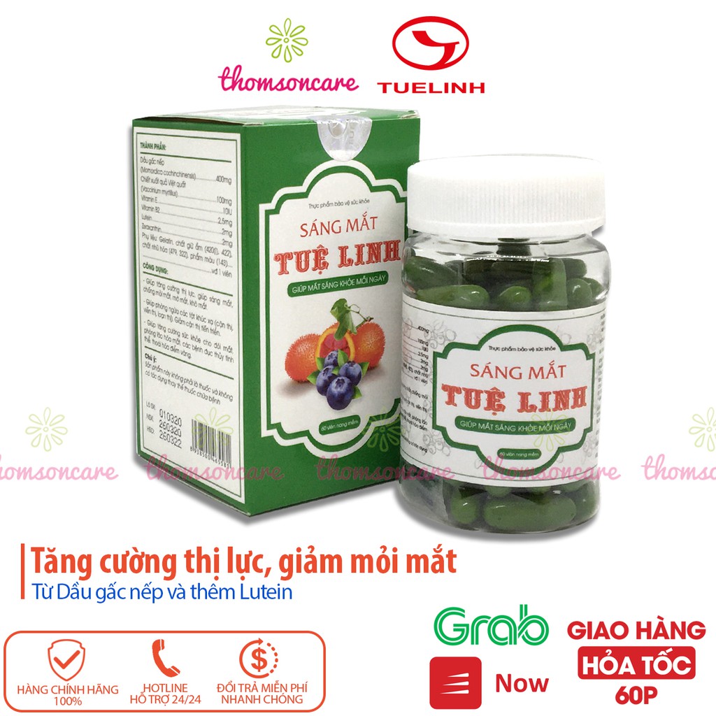 Sáng mắt Tuệ Linh lọ 60 viên - Bổ mắt, giảm cận thị - Giúp tăng cường thị lực từ dầu gấc và Lutein - KM mua 5 tặng 1