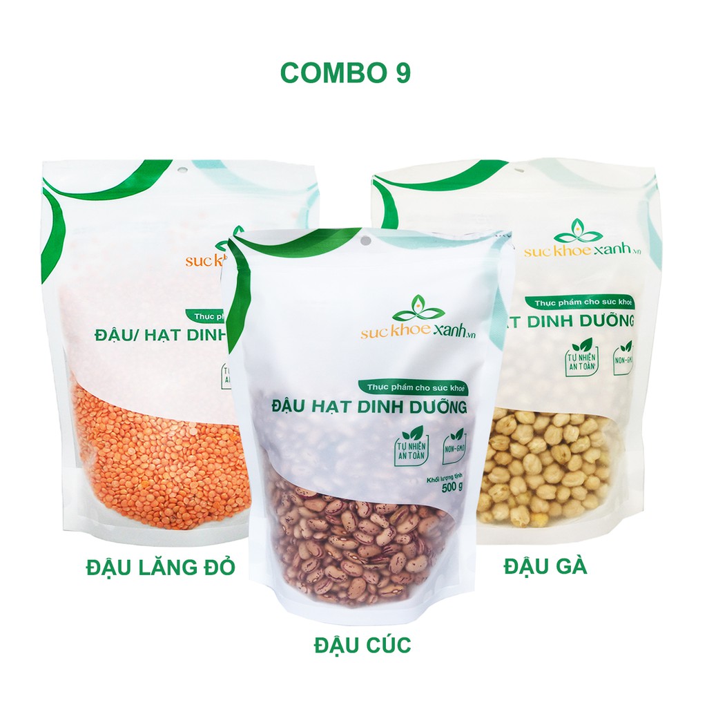 Combo 9 Đậu gà & Đậu lăng đỏ & Đậu cúc (mỗi túi 500g)