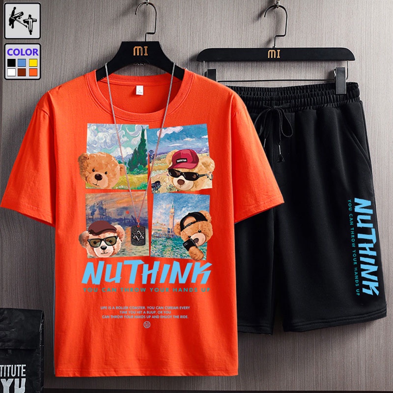 Set đồ KT KTZ9022 gồm áo thun tay ngắn in hình gấu + quần short thời trang nam size M-8XL