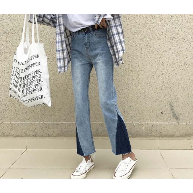 COLORBLOCK HEM FLARED JEANS