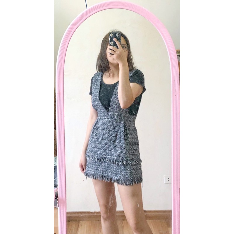 Pass Váy yếm Zara dạ tweed auth