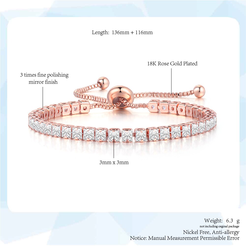 Vòng tay Bán buôn Jewelry Có thể điều chỉnh vòng đeo tay dành cho phụ nữ Kpop Luxury Quảng trường Zircon 3mm nhiều màu Hàn Quốc nữ DZH007