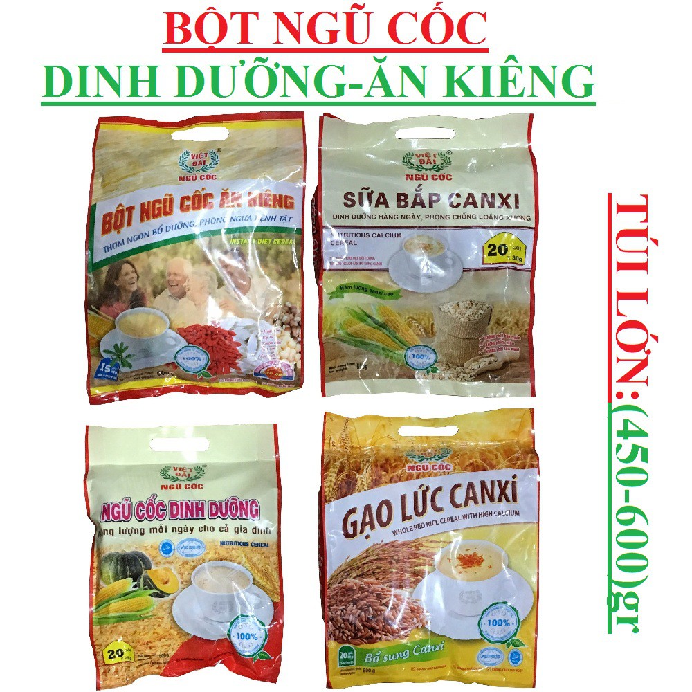 Ngũ cốc ăn kiêng, gạo lức canxi, sữa bắp canxi, dinh dưỡng, methi, sen dừa Việt đài túi (450-600)gr