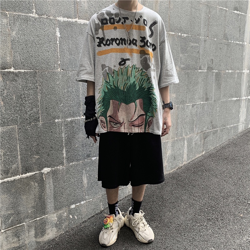 Áo Thun Tay Ngắn In Hình One Piece Phong Cách Harajuku Thời Trang Mùa Hè Cho Nam Và Nữ Faruiline Fru079