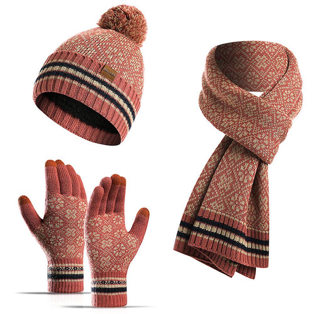 BSUNS Set Mũ beanie + Găng Tay + Găng Tay Cảm Ứng Cho Nữ