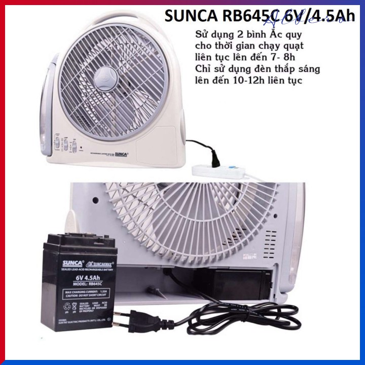 Ắc quy Sunca 6V / 4.5Ah - Chuyên dùng cho Đèn sạc, Quạt sạc
