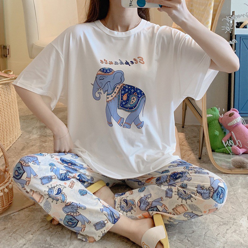 Bộ Đồ Ngủ Ngắn Tay In Họa Tiết Hoạt Hình Xinh Xắn Dành Cho Nữ | BigBuy360 - bigbuy360.vn