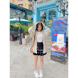 Áo sơ mi dạ kẻ oversize (Ảnh thật)