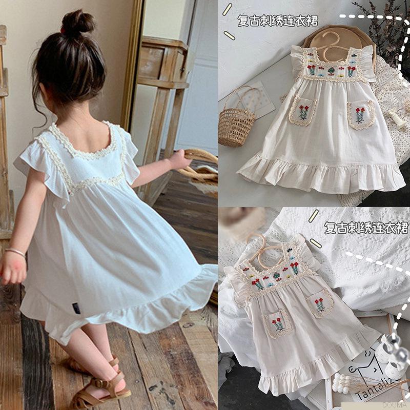 Đầm sát nách thêu hoa cho bé gái