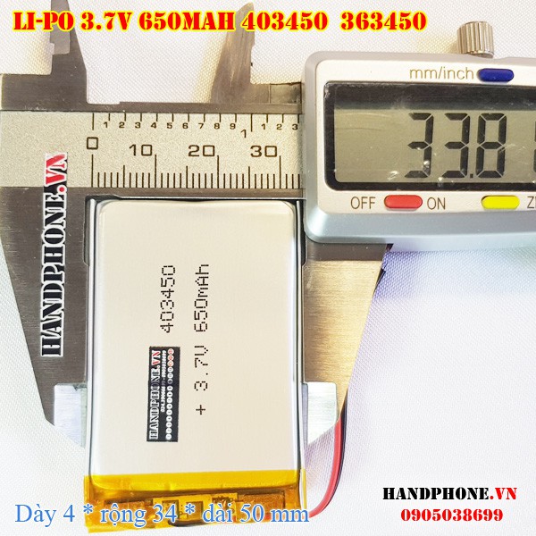 Pin sạc Li-Po 3.7V 650mA 403450 363450 (Lithium Polyme) cho điện thoại, loa bluetooth, camera hành trình, khoá vân tay