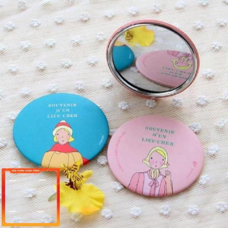 Gương trang điểm mini siêu cute cầm tay bỏ túi Hàn Quốc tiện lợi viền kim loại Yasan