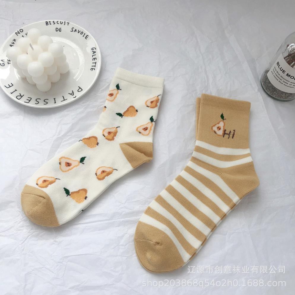 Tất cổ cao nữ Dễ thương In hình Trái cây Vớ Cao cổ nữ Cute Cotton Thu Đông Ulzzang