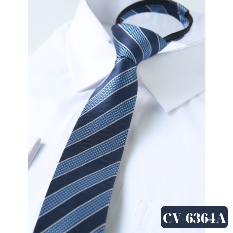 Cravat Nam màu xanh kẻ chéo bản nhỏ 6cm cao cấp thắt sẵn khóa kéo, Cravat chú rể, Calavat dự tiệc - CV-6344