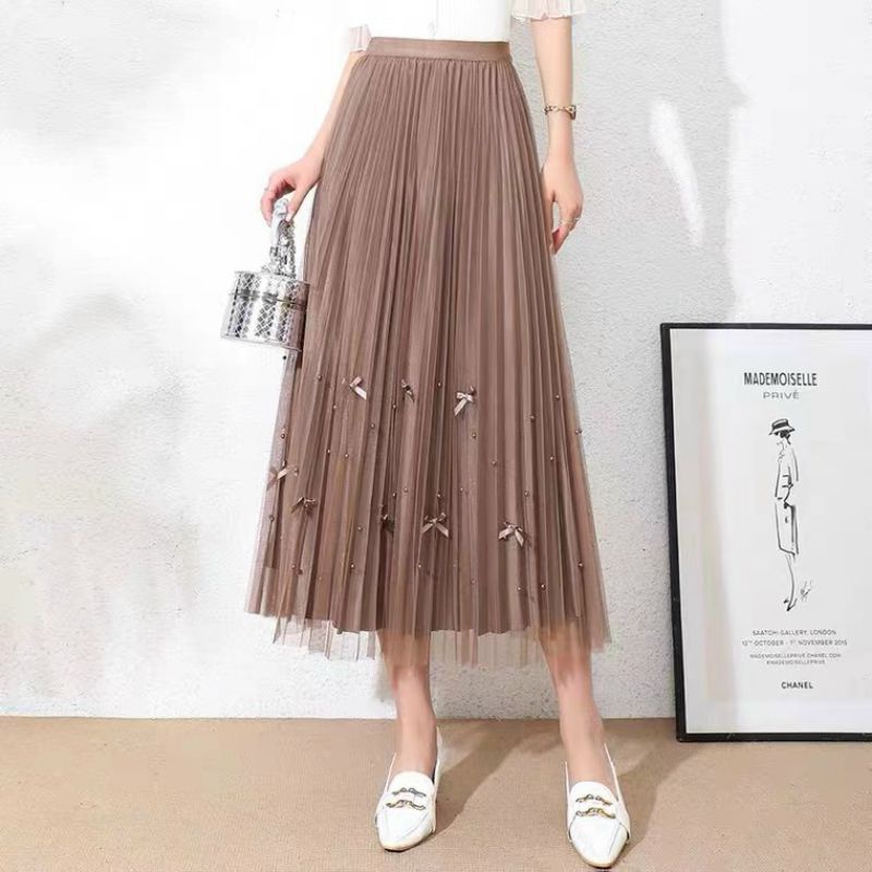 Chân váy von ngọc nơ mặc được 2 mặt, chân váy xếp ly mặt trong mặt, ngoài vải ren hàng quảng châu trẻ trung nữ tính 721