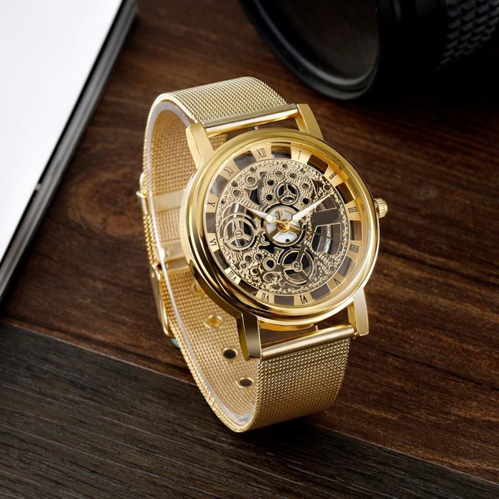 Đồng Hồ Analog Máy Quartz Dây Lưới Thép Không Gỉ Sang Trọng Cho Nam