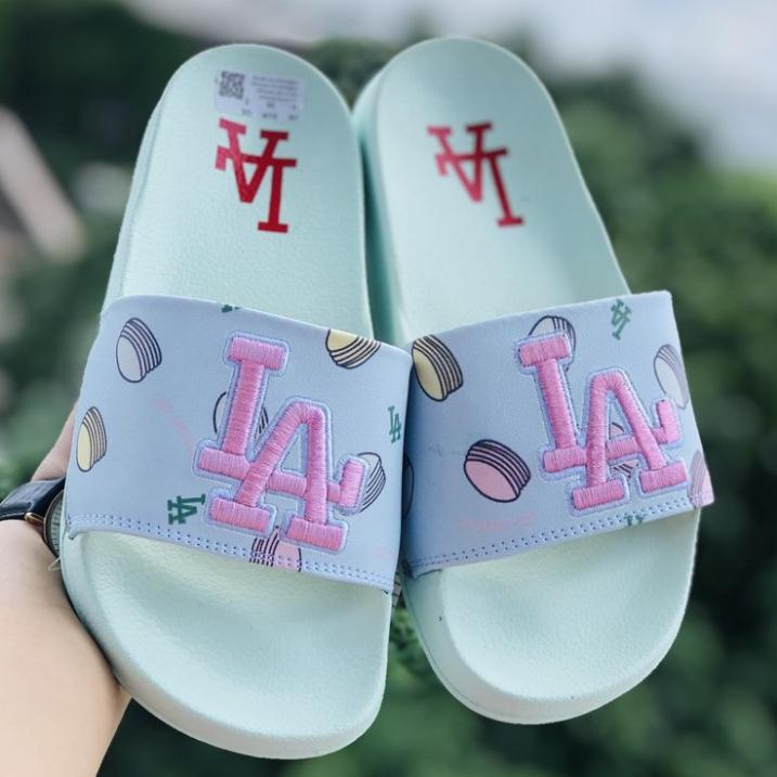 Dép unisex 𝐌𝐋𝐁 LA ❤️FREESHIP + Hộp❤️ dép mlb bóng chày quai ngang thể thao nữ THÊU chữ nổi hottrent