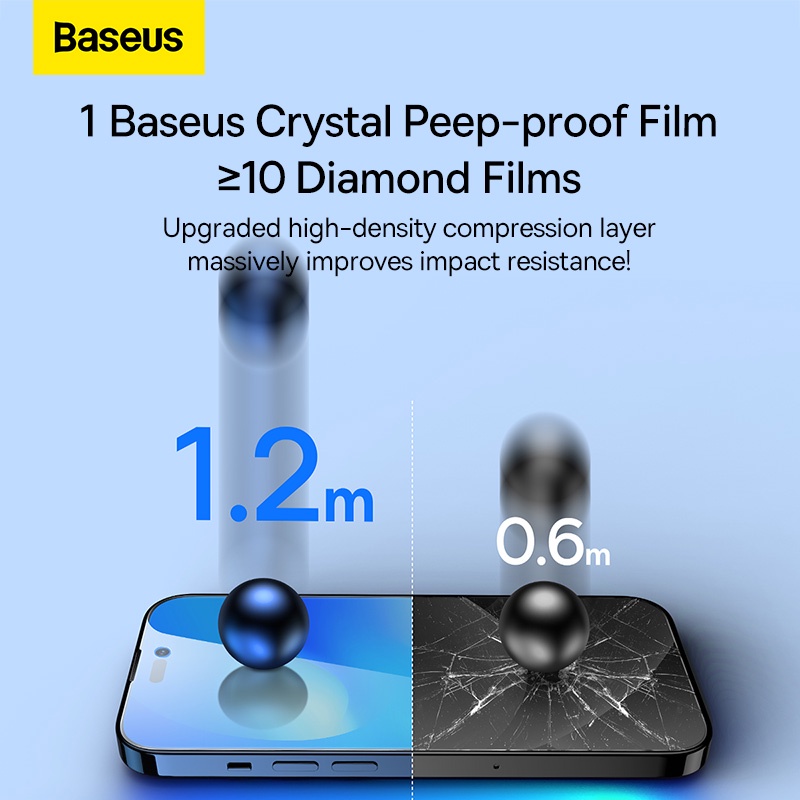 Kính cường lực chống nhìn trộm Baseus All-glass Crystal Peep-proof Tempered Glass Film (Cellular Dust-proof) for i.P 14