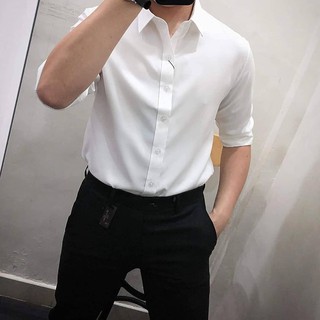 Áo Sơ Mi Nam Slimfit tay dài màu trắng và đen hàng hiệu phong cách đường phố lẫn công sở